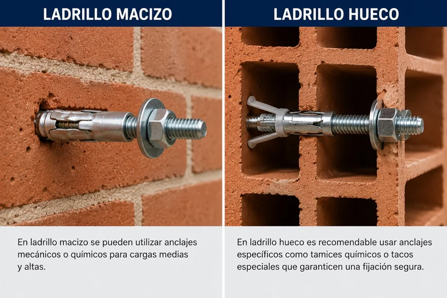 Diferencia entre anclaje en ladrillo macizo y ladrillo hueco