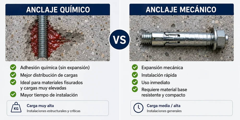 Comparativa entre anclaje químico y anclaje mecánico