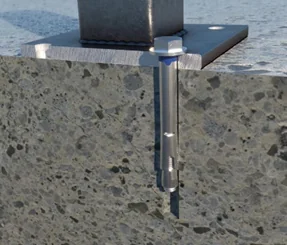 Anclaje mecánico instalado en base de hormigón
