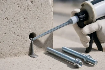 Instalación de anclaje químico con pistola dosificadora